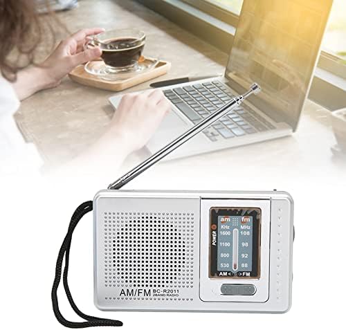 Мини радио, AM FM радио батерија управувана вградена во звучникот Преносен џеб радио за надворешно патување сребро сиво