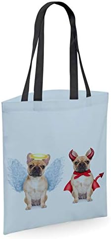 Француски булдог француски ѓавол и ангелски подароци за loversубители на кучиња - торбички за торбички со еднократно рамо со кучиња на 4 бои