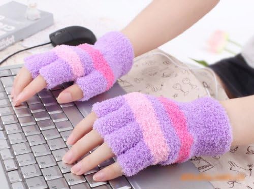 Нов виолетова лаптоп USB загревање зимски топли топли раце ракавици загреани потопло волна без прсти