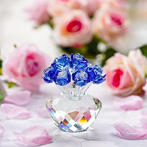 H&D Hyaline & Dora Blue Crystal Bloseming Rose Bouquet Flowers Figurines Ornament
