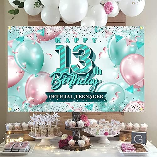 Среќен 13 Ти Роденден Позадина Украси Розова И Теал Сјај 13 Години Банер За Девојки Официјален Тинејџер Роденден Украси Материјали
