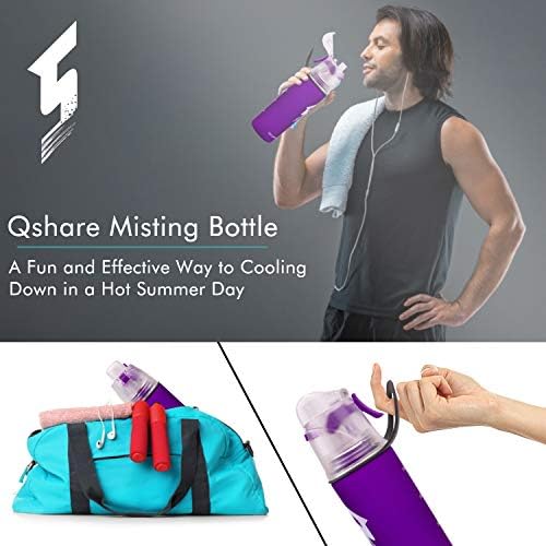 QShare Mishing Water Botth, Spray Mag Sports Sports Sports за хидратација на отворено и ладење, шише без вода без вода со уникатен дизајн на заклучување на магла