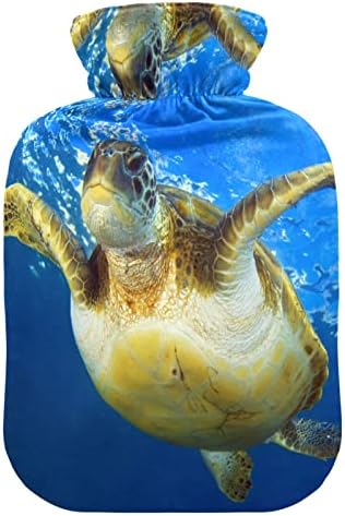 Oarencol Sea желка со топла вода шише животно сина океанска торба со топла вода со покривка за топла и ладна компресија 1 литар