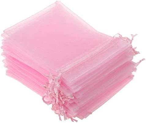 Розов пакет на големо од 50 парчиња 8x12 инчи органза влечење торба за торбички торбички за забава/игра/свадба