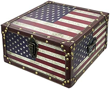 Сонизнен големо гроздобер декоративно складирање - дрвена американско знаме богатство кутија за градите, 13,8 x 11,8 x 6,7