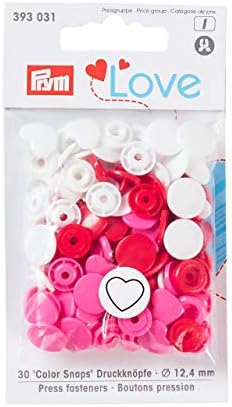 Prymlove Heart Form Non-Sew ColorsNaps 12.4 mm прицврстувачи за прицврстувачи од Prym Love-Assorted Pack од црвена, бела и светло розова, 12