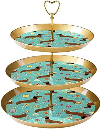 3 Ниво на кука за кекс -кула кула приказ на држач за кекси за десерт дрво кула за забави настани декор, цртан филм куче Дахшунд срце
