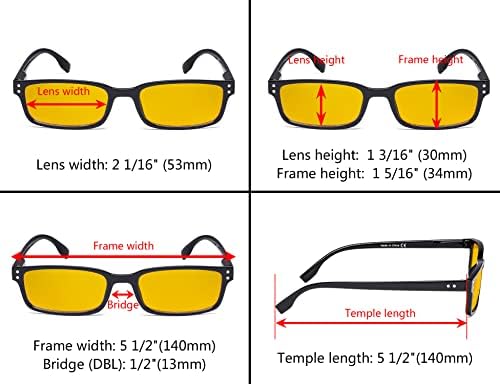 Очила 5 Пакет Сина Светлина Филтер Очила Класичен Правоаголни Компјутерски Очила За Читање Килибар Затемнети +2.50