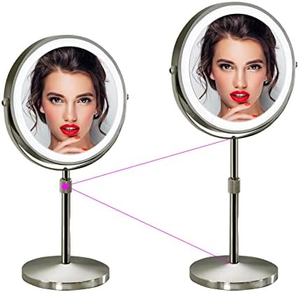 Аикелин Прилагодлив Висина Шминка Огледало Со Светлина, Полнење 8 HD Двострано Огледало, 3 Бои Светла И 1x/10X Зголемување Вртливото