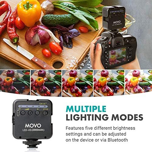Movo LED XS Пренослив LED Видео Светло ЗА Полнење Со Мек Дифузер на Светлина и Држач За Чевли - Компатибилен Со DSLR Камерата Или Go Pro Rig-Мало LED Светло за Блогирање, Веб Камера