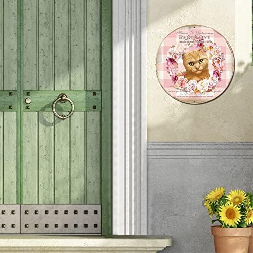 Француско сопствено име на семејство Домашна адреса цветни рози венец и миленичиња мачки тркалезни метални калај знак гроздобер метален постер