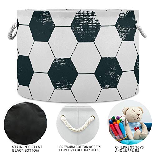 Голема корпа за складирање - фудбалски текстура со црно шестоаголник платно за чување играчки за чување играчки за момчиња и девојчиња