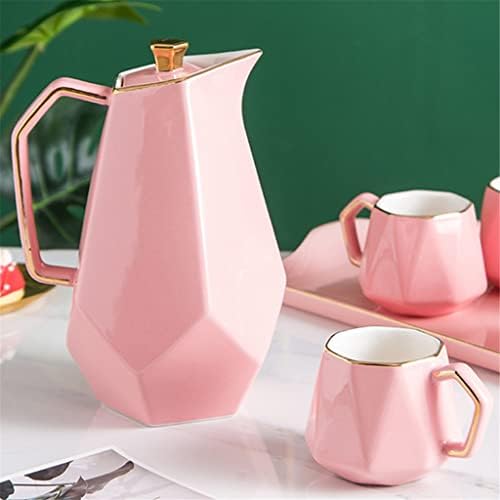 Ldchnh керамички кафе чај сет нордиски розов златен раб чајник сад за чаша поставена домашна украсна украс украси украси