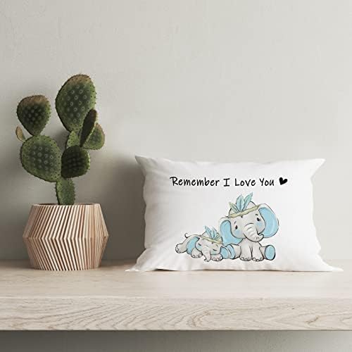 Hiwx симпатичен слон Запомнете дека те сакам декоративна перница, фрли капа за перници, слатко сино слон семејство бебе момче за софа кревет