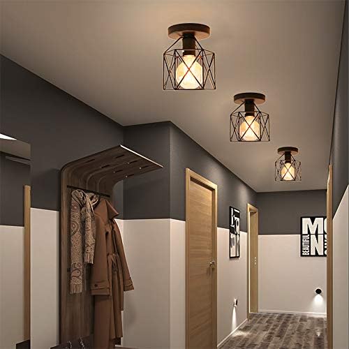 Aniu Semi Flush Mount Filing Light Firesture за кујна во куќа, ходник, тремот, црн рустикален индустриски стил, тавански светлосни