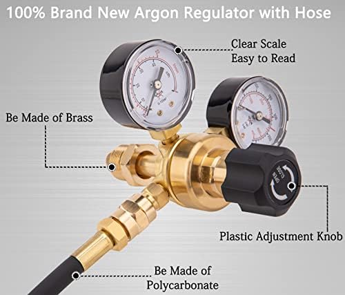Регулатори на CGA580 Argon CO2, регулатор за заварување на гасови со аргон, компатибилен со MIG Tig Miller Lincoln Weld 0-4500PSI