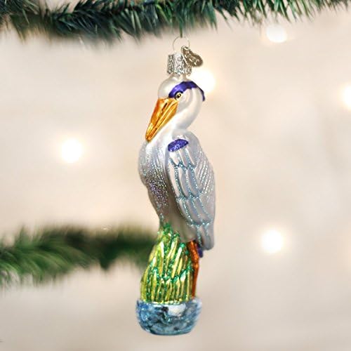 Колекција за набудувачи на Божиќни птици за стариот свет, стакло разнесени украси за елка сина херон