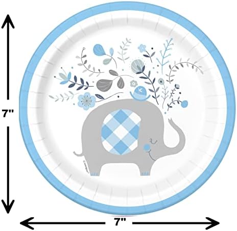Единствени сини цветни слонови за бебиња за туширање пакет 8 вечера и 8 десертни плочи, 16 салфетки за ручек SER 8 луѓе и 1 сагуарска хектари Проверка за снабдување