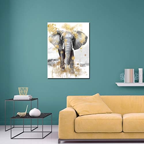 Sechars модерна слика на животни wallидни уметности злато и сив слон за сликање платно отпечатоци современа уметност за дневна соба спална соба wallид декор врамени уметн