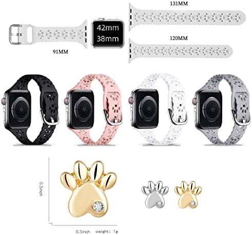 Симпатична шепа на опсегот на Apple Watch Charms компатибилен со Apple Watch Band 38mm 40mm 44mm 42mm 45mm 41mm за жени, тенок чипка силиконски шупливи рачки за iWatch серија 8/7/5/4/3/2/1/СЕ/СЕ