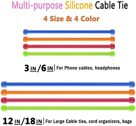 Кабелски врски, 16 парчиња силиконски пресврт врски со кабелски кабелски врски организатор, врски за пресврт за еднократна употреба