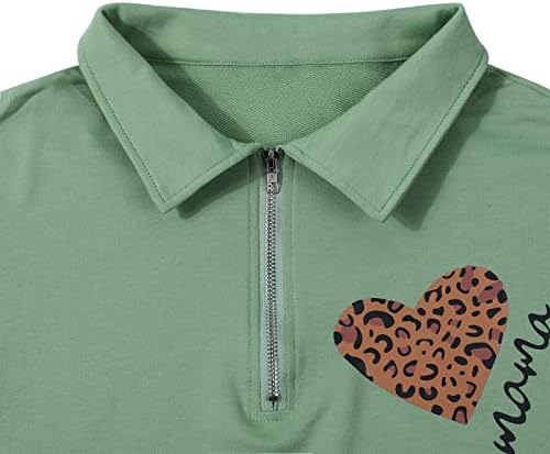 Bangely Womens Mama Sweatshirt Mom Life Life Zip up Pullover Смешно леопард графички мета висока јака четвртина 1/4 поштенски палто