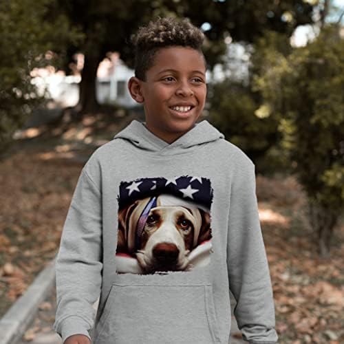 Американски патриотизам Детски сунѓерско руно руно худи - кучиња за деца за кучиња - Уметнички печати Худи за деца
