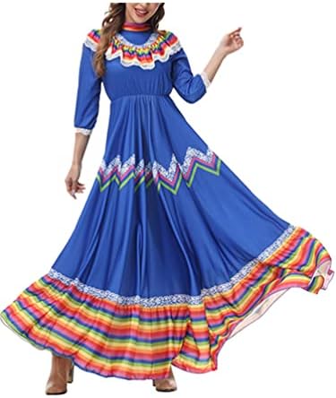 Iiniim жени Возрасни мексикански танцувачки фустани шарени ленти за чипка на долги фустани фолклорико перформанси костум