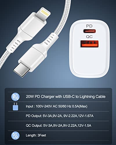 Charger за iPhone за iPhone 14 Pro Max 13 12 11 X XR XS 10 SE 8 7 6 PLUS 6S Type C Box, USB C Wallиден приклучок со 6FT Adapter Brapty Charging Apper Apple MFI Сертифициран кабел USBC Block Chargers тула