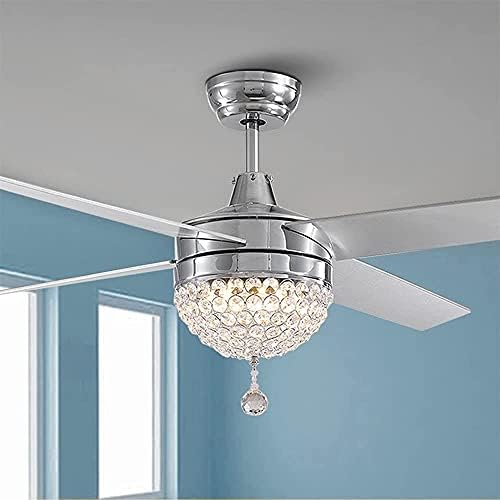 Вентилатор за тавани со кристал BAMBW со ламба, 48-инчен модерен лустер со далечински управувач и затемнет CCT