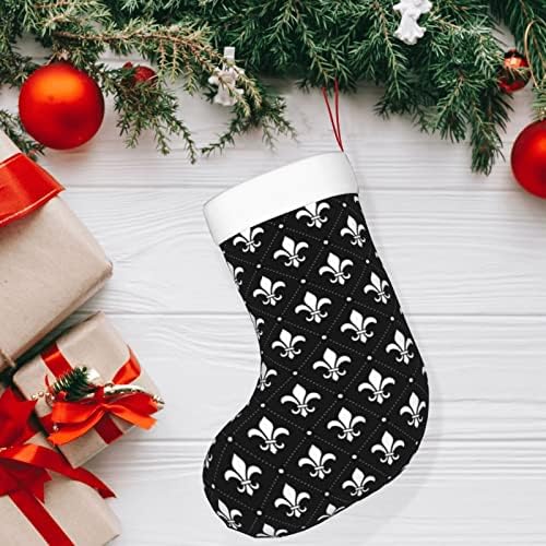 Божиќни чорапи за божиќни чорапи Црн Флеур де Лис двострано камин што виси чорапи