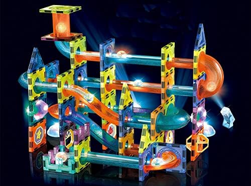 Tido Toys 110 парчиња магнетна градежна градежна плочка играчка сет со мермер за светло светло на тркалачки топки