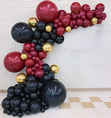 Бургундија И Темносини Балони Лак Венец Комплет-Двојно Полнети 122 Парчиња Канелени Балони Со Златни 4Д Балони за Бебе&засилувач;