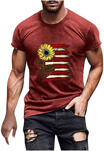 4 -ти јули врвови за мажите Ден на независност облека Облека лабава лежерна празнична блуза сончоглед САД знаме печати патриотски кошули