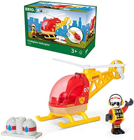 Brio World - 33797 Хеликоптер за пожарникар | 3 парчиња хеликоптер играчка за деца на возраст од 3 и повеќе години