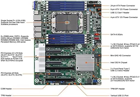 Asrock Rack SPC621D8-2L2T ATX Server Motherboard, единечен штекер P+, 3-ри Gen Intel® Xeon® скалабилни процесори, C621A, Dual 1GBE+ 10GBE