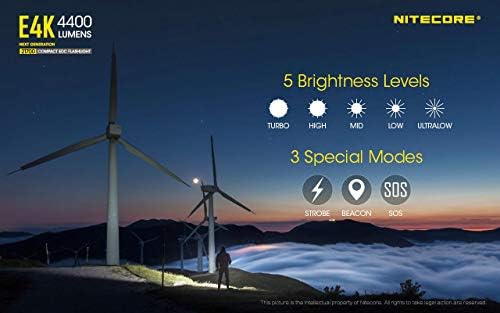 Nitecore E4K Next Generat Compact EDC Flashlight -4400 Lumens - 1x NITECORE LITER LI- батерија вклучена W/Eco -Sensa USB Fast