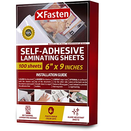 Xfasten само лепило ламинирачки чаршафи, 6 x 9 инчи 100 пакувања, 4,76 милји пожолтување отпорни заптивки за запечатување на ламинатни