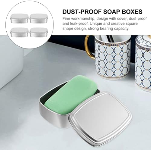 Зеродеко алуминиумска сапун кутија Мал калај 4pcs метал правоаголен празен сад за кутии со кутии со кутии за кутии мини преносно мало