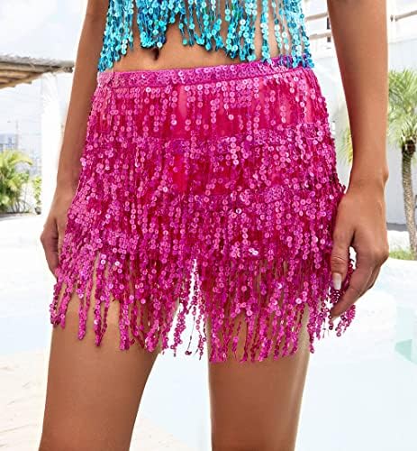 Yivilhor Belly Dance Hip Tassel Scirt Scirf Sachen Sequin Squird Spark Sparkle Scirtle Rave Costume за жени
