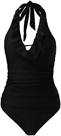 MTSDJSKF памук бикини 2023 Cospemенски костим за капење Цврст V врат Руфл Елегантен тенок костим за пливање за пливање