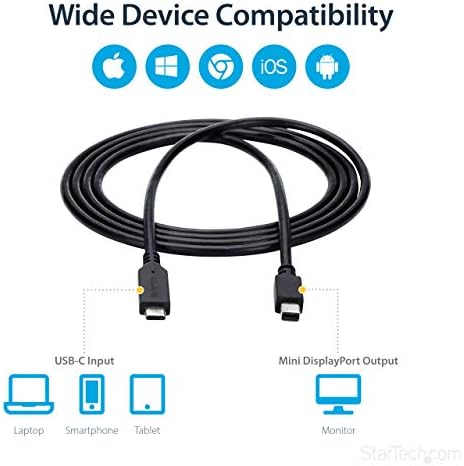 Startech.com 6ft / 2m USB -C до Mini DisplayPort Cable - 4K 60Hz - црна - USB 3.1 тип Ц до адаптер за МДП
