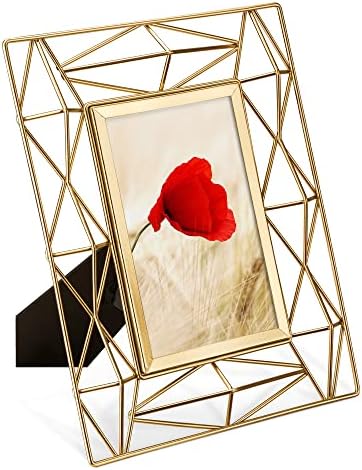 Фото -рамка за фото -дизајн на Наварис Призм - се вклопува фотографии од 5 x 7 инчи - стакло и метална стојална правоаголна рамка за слика за