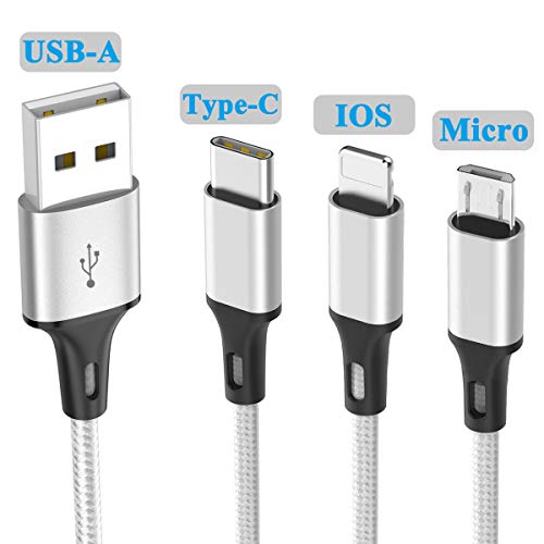Само кабел за повеќе полнење со повеќе USB полнач алуминиум најлон 3 во 1 Универзален повеќекратен кабел за полнење со конектори Type-C/Micro