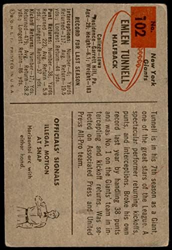1954 Bowman # 102 LL Emlen Tunnell New Yorks Giants-FB Fair Giants-FB Ајова/Толедо