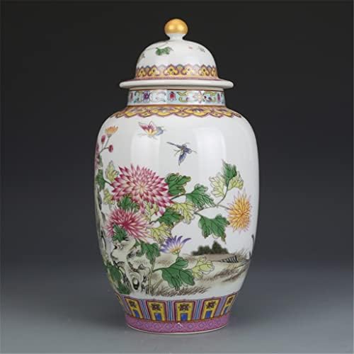 Емајл хризантема покриена со тегла за чај од саксија Античка колекција Антички Jingdezhen порцелански украси