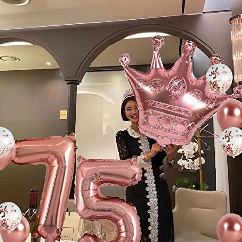 Кунгун 75-Ти Роденден Балон, Розово Злато Број 75 Милар Балон, Смешни 75-ти Роденден/Свадба Годишнина Круна Алуминиумска Фолија Балон Декорација