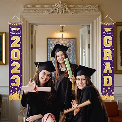 Дипломирање Забава Украси Виолетова Златна Трема Знак Банер Класа на 2023 Честитки Град Ние Сме Толку Горди На Вас Виси Знаме За Училиште
