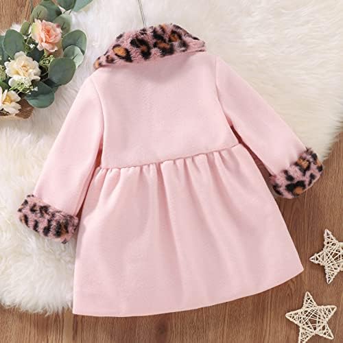 Мали Деца Девојчиња Зимски Леопард Со Долг Ракав Печатење Розова Волна Палто Јакна За Бебиња Фустан Јакна За Девојчиња