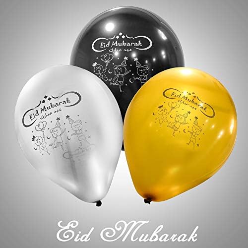 Еид Мубарак Латекс Балони 3 Избрани Бои Црна, Злато &засилувач; Сребро